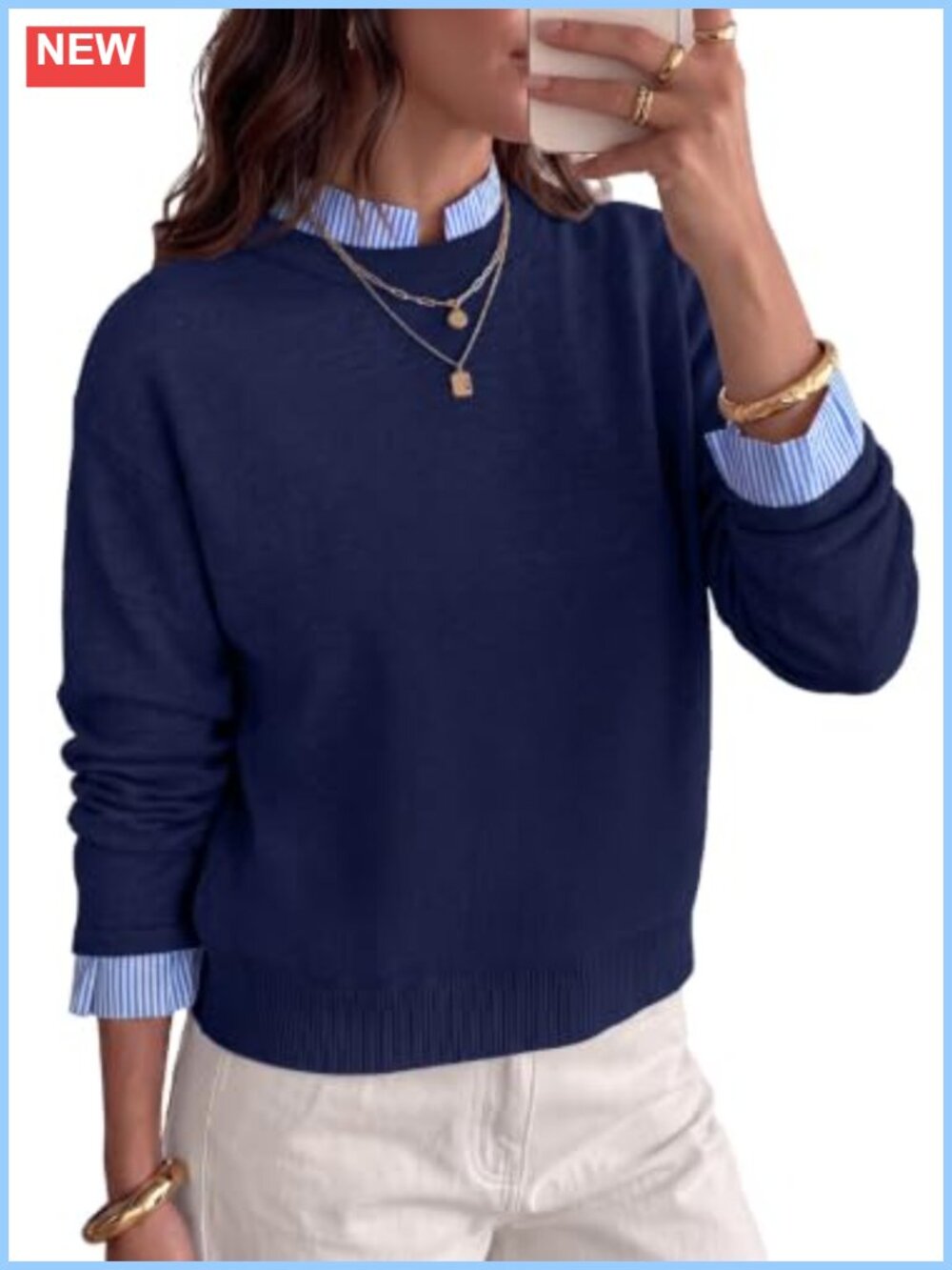 Women's 2-in-1 Mock Neck Cropped Pullover Sweater Viscose Blend